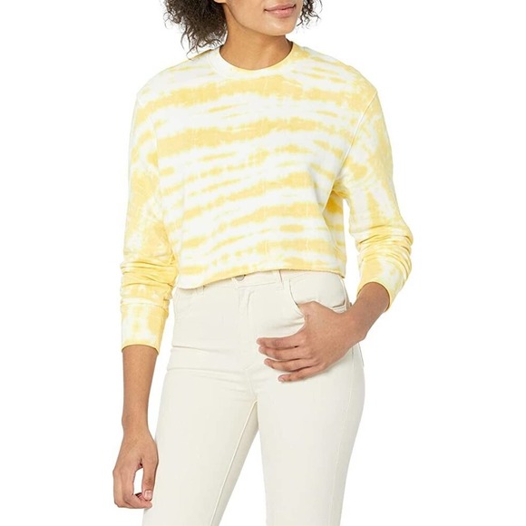 NWT Monrow Womens Supersoft‎ Cropped Sweatshirt Size Small Tie Dye Long Sleeve - Picture 1 of 10